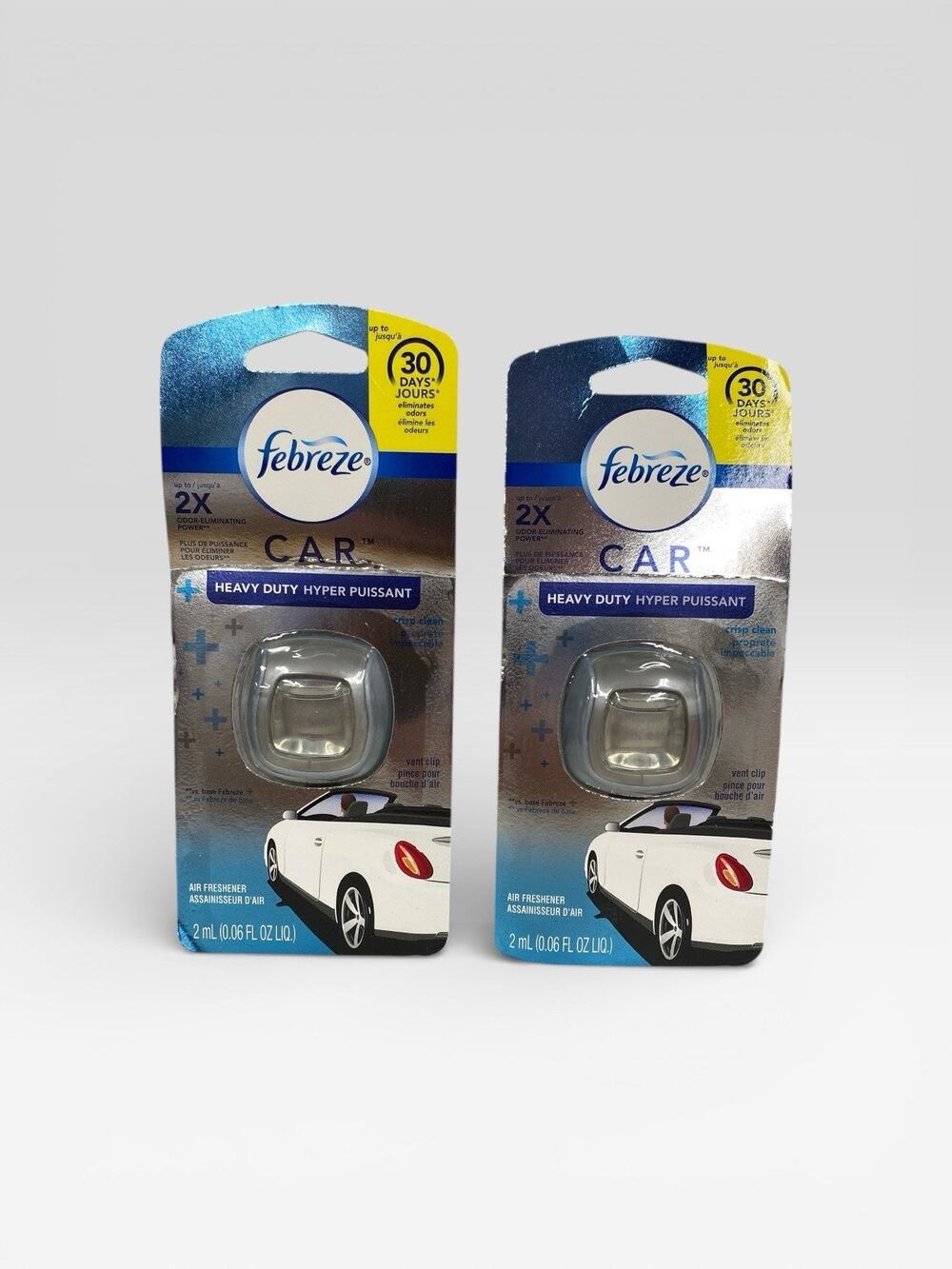 2 Febreze Car Heavy Duty Vent Clip Air Fresheners in the Crisp Clean Scent